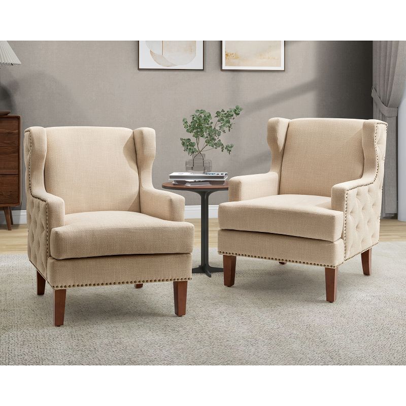 Set of 2 Gerald Armchair with Recessed Arms and Button-tufted Design| KARAT HOME, 1 of 11
