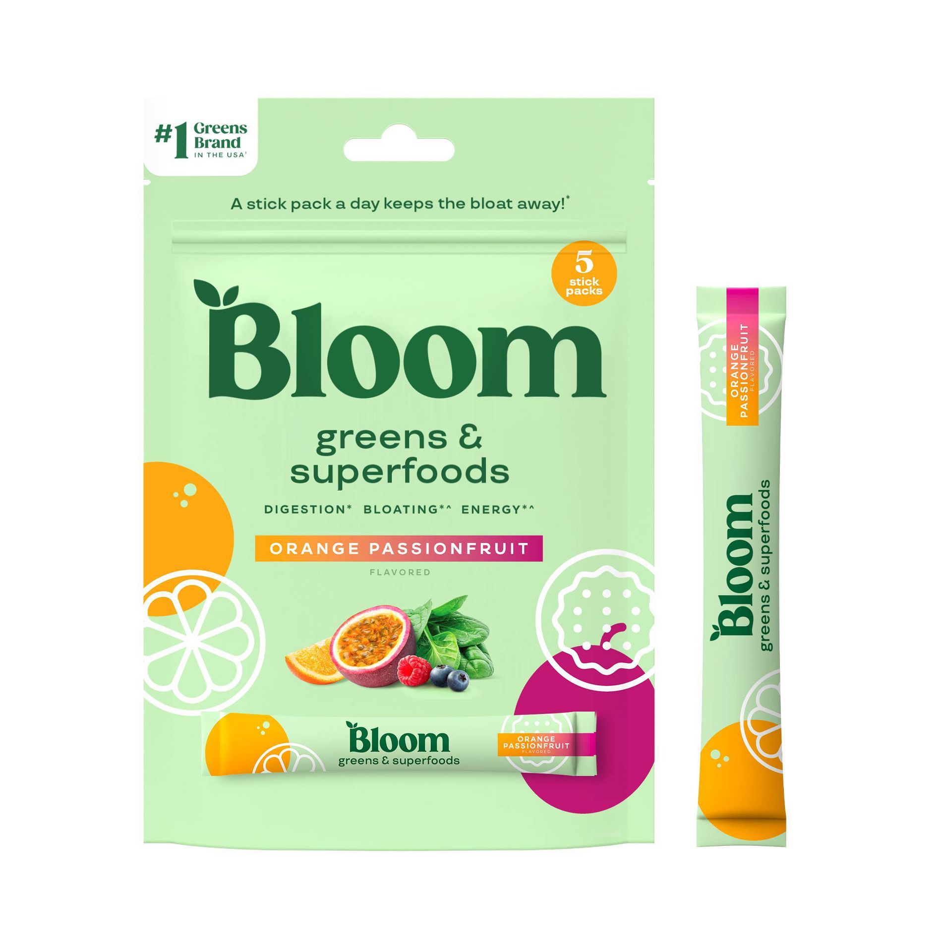 BLOOM NUTRITION Greens and Superfoods Powder - Orange Passion Fruit - 5ct