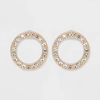 Gold Clear Round Pave Stud Earrings - A New Day™ Gold