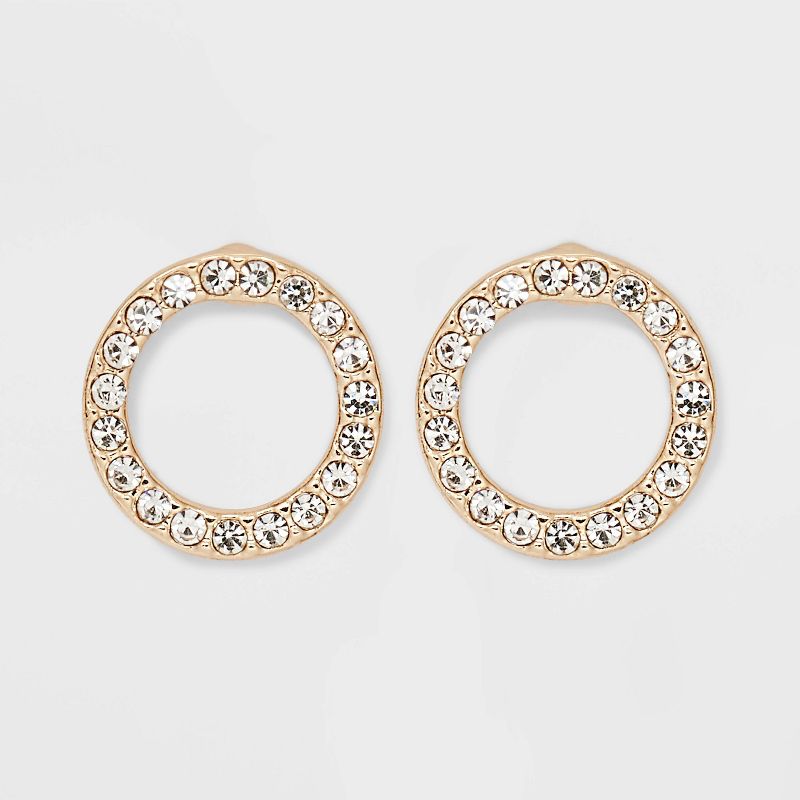Gold Clear Round Pave Stud Earrings - A New Day&#8482; Gold, 1 of 7