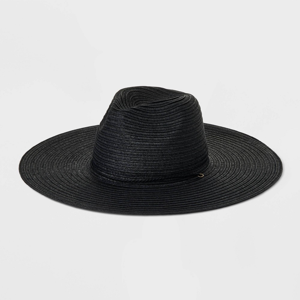 Straw Wide Brim Fedora Hat - Universal Thread™ Black L/XL