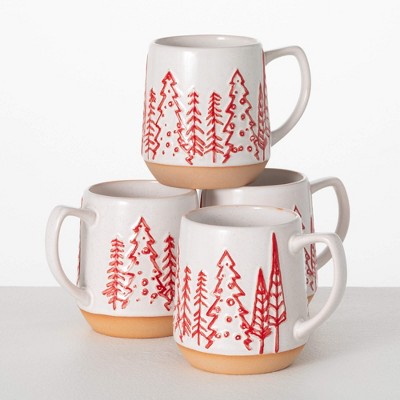 4.75"H Sullivans 'tis The Season Christmas Mugs Set of 4 Red-White Indoor Christmas Decor