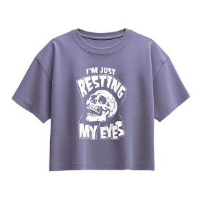 Girls' - Instant Message - Resting My Eyes Short Sleeve Boxy Graphic T-Shirt - 1 of 3