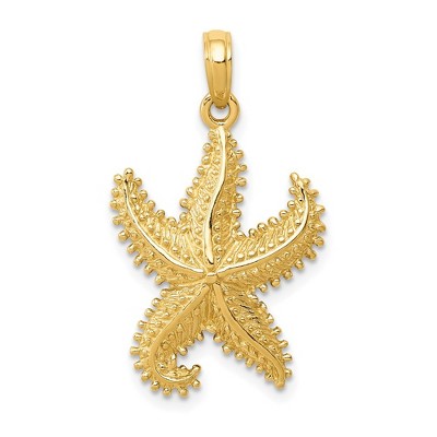 Black Bow Jewelry 14k Yellow Gold 16mm Textured 2D Starfish Pendant