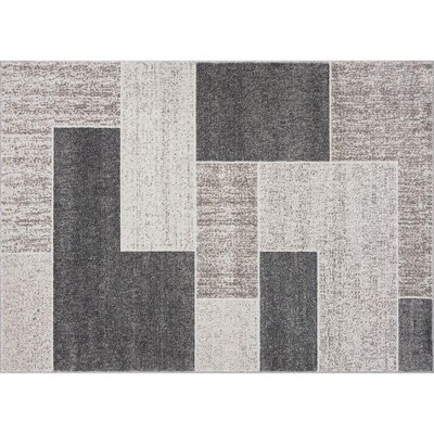 Gray and Beige Geometric Synthetic 2x7 Area Rug