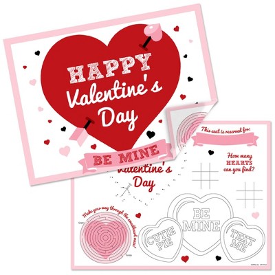 Big Dot of Happiness Conversation Hearts - Paper Valentine's Day Party Coloring Sheets - Activity Placemats - Set of 16