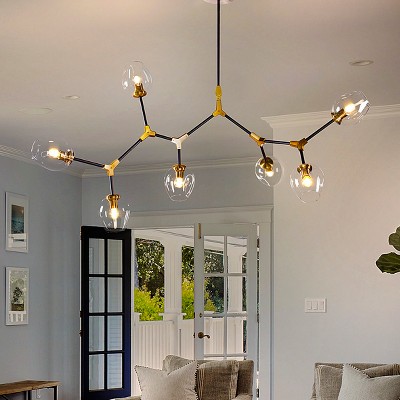 ALOADECOR 7-Lights Black and Brass Modern Linear Sputnik Chandelier With Clear Glass Shade