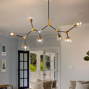 ALOADECOR 7-Lights Black and Brass Modern Linear Sputnik Chandelier With Clear Glass Shade - 1 of 4