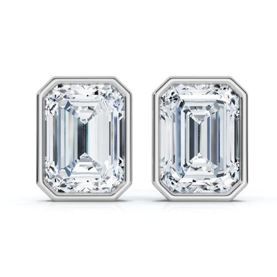 Pompeii3 2Ct TW Emerald Cut Bezel Diamond Studs 14k Gold Lab Created Earrings