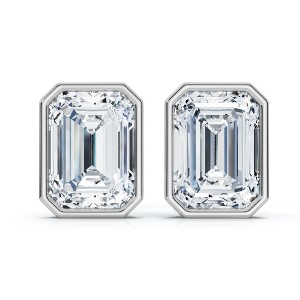 Pompeii3 2Ct TW Emerald Cut Bezel Diamond Studs 14k Gold Lab Created Earrings - 1 of 4