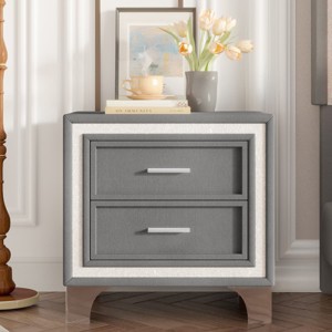 Mid Century Vintage Nightstand with 2 Drawers, Velvet Upholstered Bedside Table, Silver Legs, Easy Assembly, Stylish Storage-The Pop Home - 1 of 4