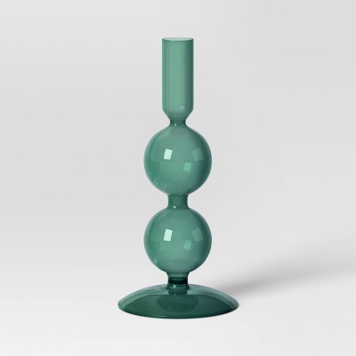 Round Modern Glass Taper Holder Green - Threshold™: Painted Finish, 7.87" Height, Tabletop Stand Candlestick