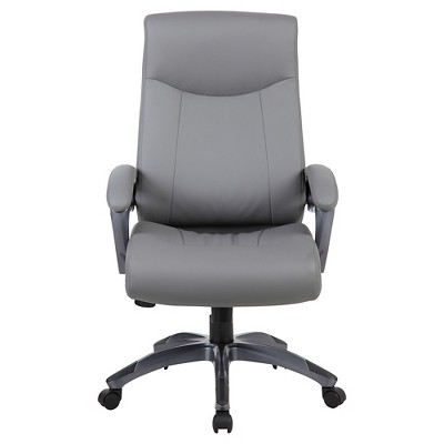 Ergonomic Swivel Executive Chair in Gray LeatherPlus with Metal Base