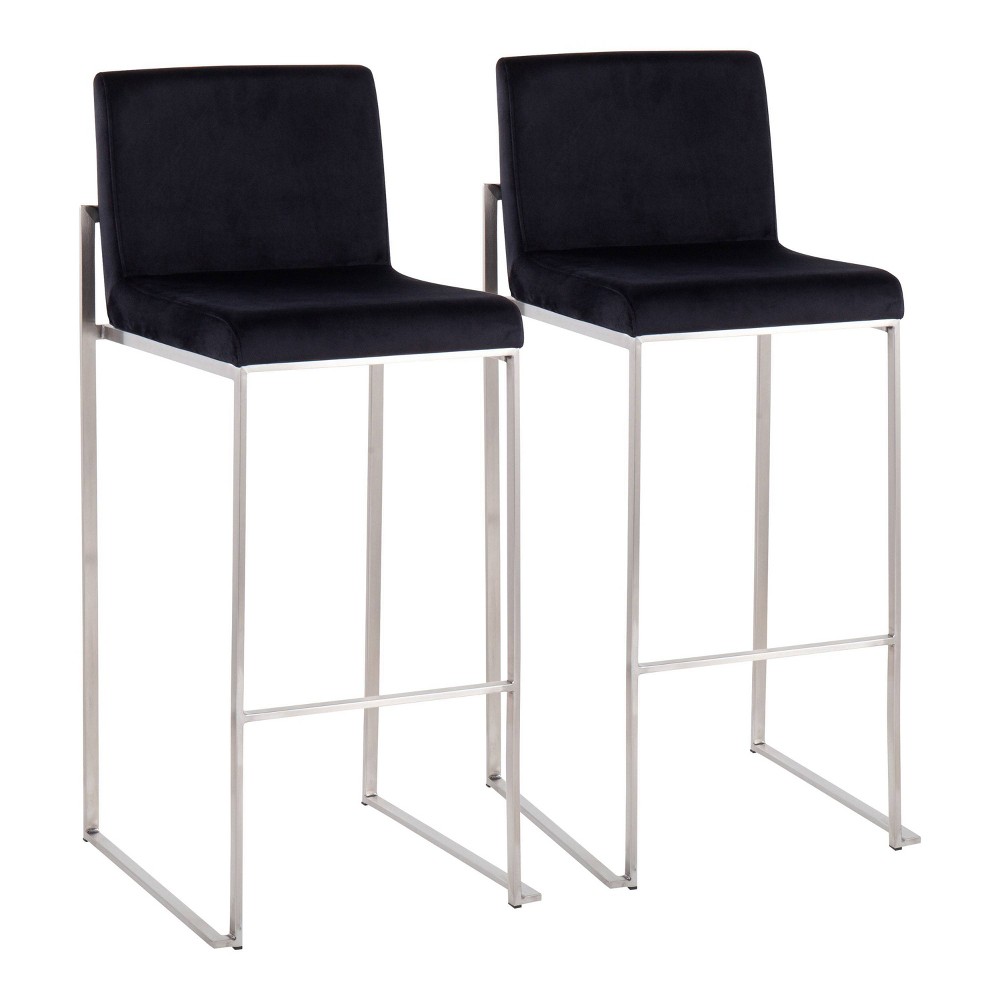 Photos - Chair Set of 2 Fuji High Back Stainless Steel/Velvet Barstools Black - LumiSourc