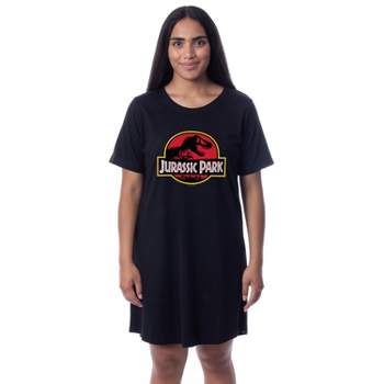 Jurassic Park Womens' Dinosaur Film Logo Nightgown Sleep Pajama Shirt Black