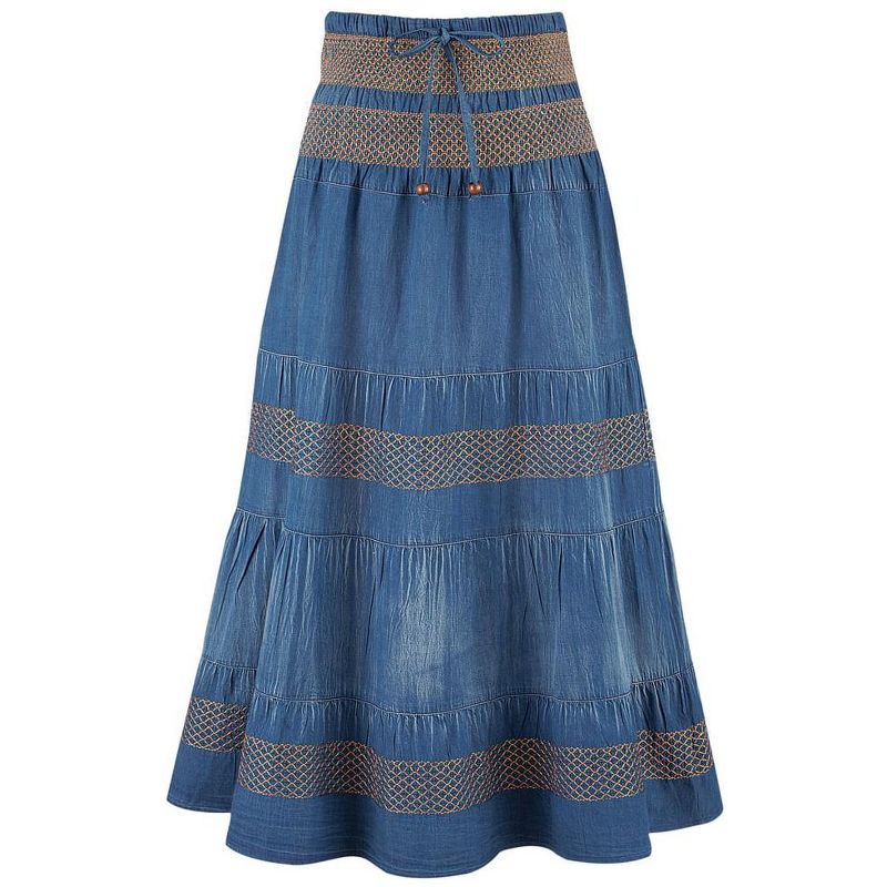 Collections Etc Tiered A-Line Denim Boho Prairie Skirt, 3 of 5