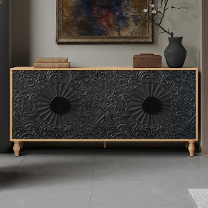 Lyngins Vintage Storage Cabinet with Carved Doors & Adjustable Shelves, Easy-Clean Surface, Versatile TV Cabinet, Sideboard & Accent Cabinet - 1 of 4