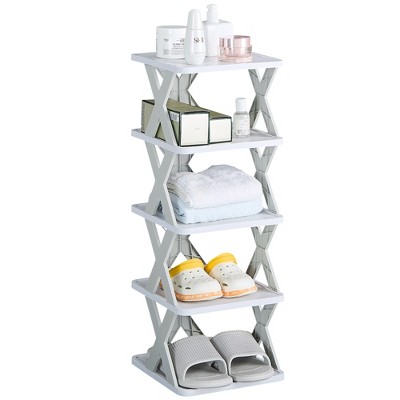 VECELO 4/5/6 Tier Vertical Narrow Shoe Rack, Freestanding Shoe Racks, Skinny Shoe Shelf, Compact Shoe Organizer for Small Spaces, Gray