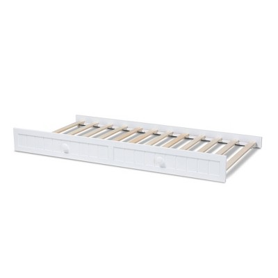 White Wood Twin Trundle Bed with Wheels