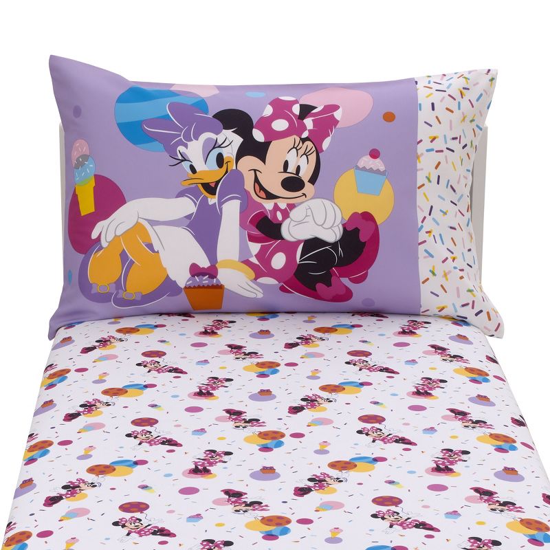 Disney Minnie Mouse Let's Party Pink, Lavender, and White 2 Piece Toddler Sheet Set - Fitted Bottom Sheet and Reversible Pillowcase, 5 of 7