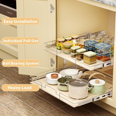 HomLux 2 Tier Individual Pull Out Cabinet Organizer 28?inW x 21?inD Slide Out Wood Shelves Storage for Kitchen Cabinet — фото 2