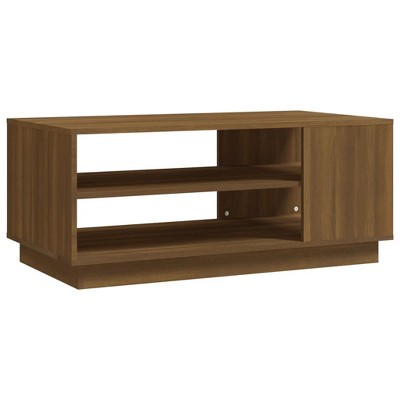 vidaXL Brown Oak Coffee Table with Shelves | Modern Design Rectangular Couch Table | Engineered Wood Living Room Furniture