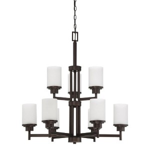 Sunset Lighting Somes 9-Light 2-Tier Chandelier, Linen Glass, Provincial Bronze Finish - 1 of 4