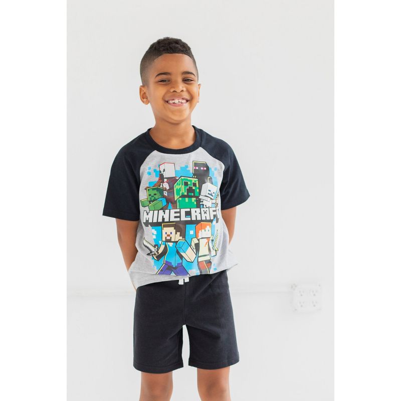 Minecraft Creeper Graphic T-Shirt and French Terry Shorts Outfit Set Little Kid, 2 of 9