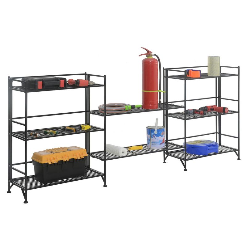 Breighton Home 32.5&#34; Extra Storage 3 Tier Wide Folding Metal Shelves with Set of 2 Deluxe Extension Shelves Black, 3 of 9