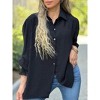 Clearlove Womens Ruffled V Neck Jacquard Shirts Long Sleeve Button Down Blouses Loose Shirt Tops - 2 of 4