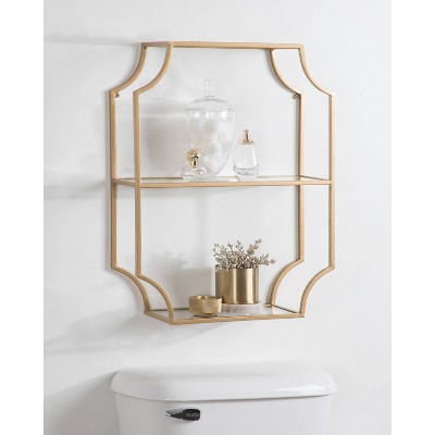 Elegant Gold and Glass Geometric Cube Wall Shelf, 25.5"