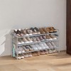 Shoe Rack, 3 Tier Shoe Organizer, Fabric Shoe Shelf Storage with 4 Hooks, Holds up to 18 Pairs of Shoes, Height-Adjustable Shoe Rack for Entryway - 3 of 4