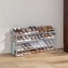 Shoe Rack, 3 Tier Shoe Organizer, Fabric Shoe Shelf Storage with 4 Hooks, Holds up to 18 Pairs of Shoes, Height-Adjustable Shoe Rack for Entryway - image 3 of 4