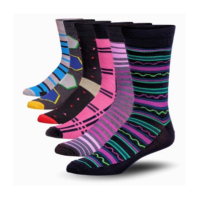 James Fiallo Men's 6 Pairs Casual Novelty Prismatic Spectrum Colorful Patterned Dress Socks