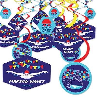 Big Dot of Happiness Making Waves - Swim Team - Swimming Party or Birthday Party Hanging Decor - Party Decoration Swirls - Set of 40