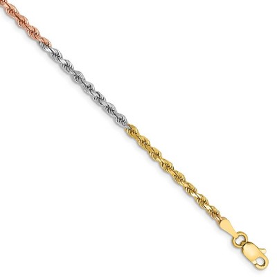 Black Bow Jewelry 2.5mm, 14k Tri-Color Gold, D/C Solid Rope Chain Bracelet