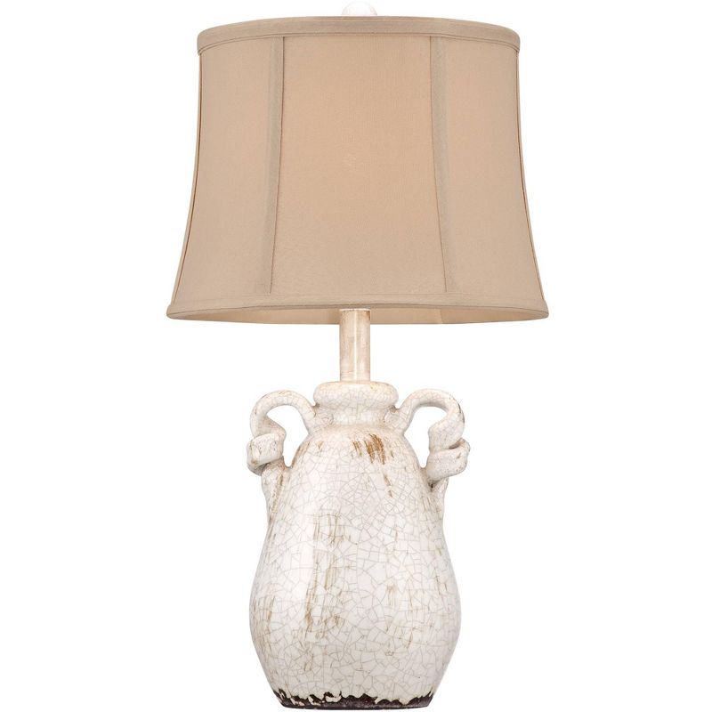 Regency Hill Sofia Rustic Country Cottage Accent Table Lamp 22" High Crackled Ivory Glaze Ceramic Beige Bell Shade for Bedroom Living Room House Home, 5 of 10