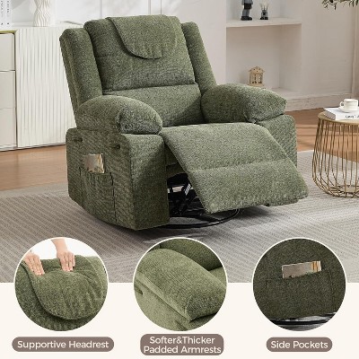 360° Swivel Rock Recliner Chairs Single Sofa with Vibration Massage and Heating for Living Room/Bedroom,Blue/Green/Gray