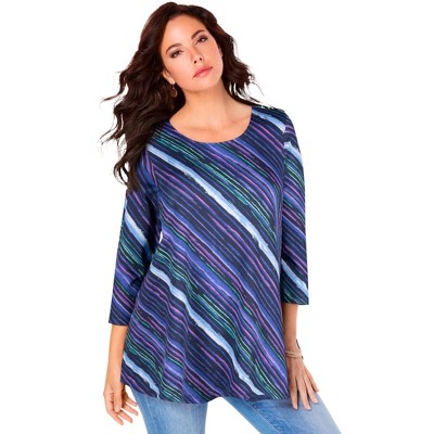 Roaman's Women's Plus Size Three Quarter Sleeve Swing Ultimate Tee