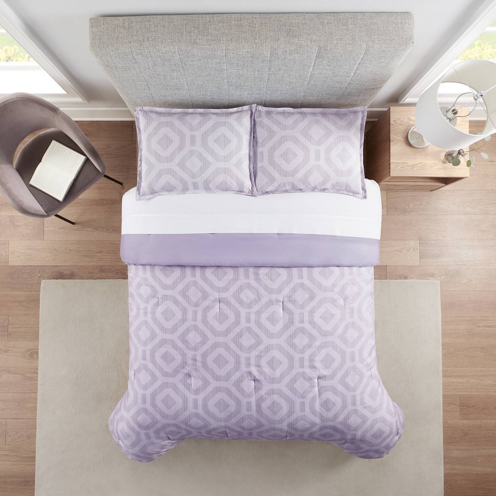 Photos - Duvet Serta 3pc King Skyler Textured Geometric Antimicrobial Comforter Set Lavender  