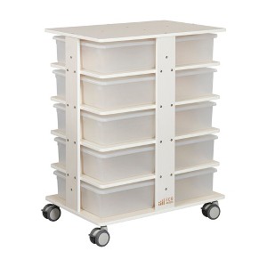 ECR4Kids 20-Compartment Mobile Storage Tower with Cubby Bins with Lids, 5x4, White Wash - 1 of 4