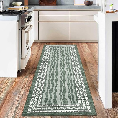 Fulvari Washable Hallway Runner Rug Modern Bordered Print Rugs Non-Slip Indoor Runners for Entryway Low Pile Area Rug Kitchen Waterproof