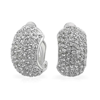 Bling Jewelry Fashion Pave Encrusted Crystal Wide Half Dome Clip On ...