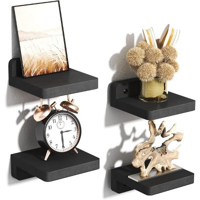 Sriracha Small Floating Shelves Wall Mounted, 4 Inch Wood Shelf for Decoration and Storage Set of 4, Mini Display Shelf for Bedroom