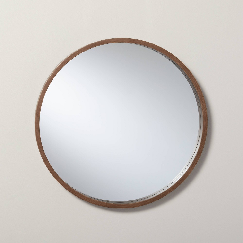 16" Round Wood Framed Wall Mirror Aged Oak - Hearth & Hand™ with Magnolia: Bathroom, Circular, No Assembly Required