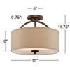 Possini Euro Design Halsted Modern Ceiling Light Semi Flush Mount Fixture 15" Wide Brushed Bronze 2-Light Oatmeal Linen Drum for Bedroom Living Room - 4 of 4