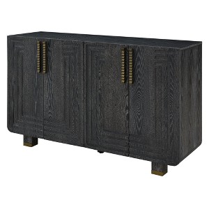 TiramisuBest 60" 3-Door 3-Drawer Sideboard: Modern Solid Ash, Semi-Open Shelf, Ample Storage for Living, Hallway & Dining in Black - 1 of 4