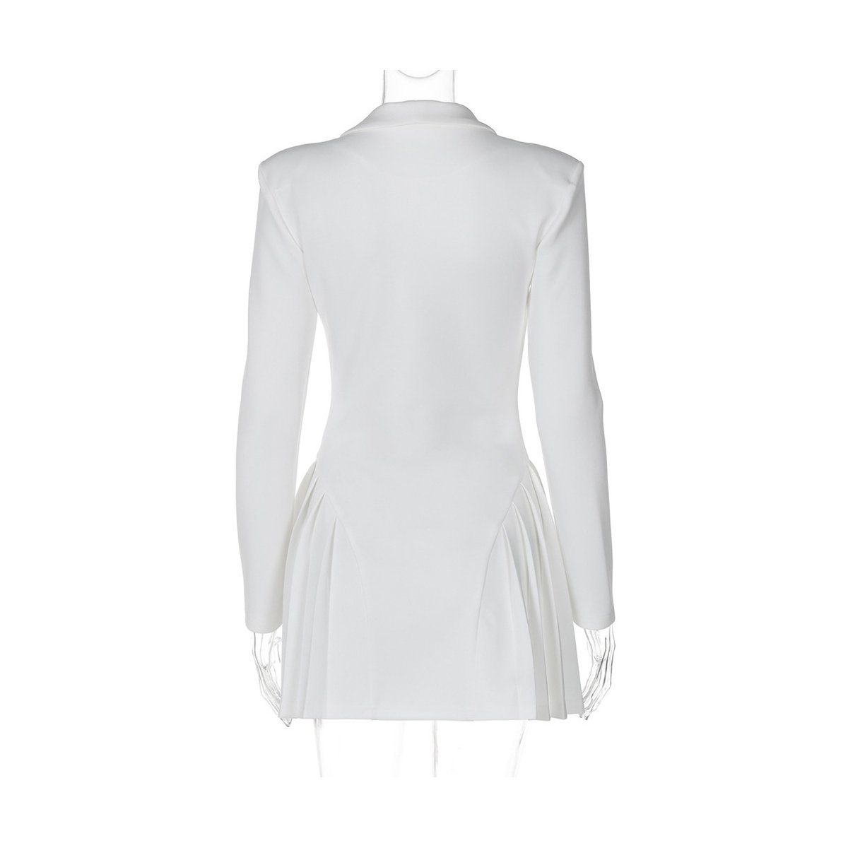 Женские платья YesFashion Women's Blazer Dress Deep V-Neck Single-Breasted Pleated Hem Long Sleeve Bodycon Mini Dress, White, M — фото 4