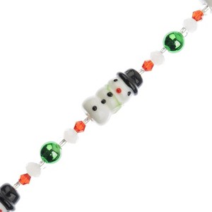 Crystal Lane DIY 7" Lampwork Glass Designer Holiday Christmas Bead Strand Craft Embellishment Snowman with Hat Black - 1 of 4