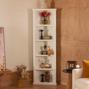 Ridstar 75.25 in. H Set of 2 Display Cabinets with 5-Tier Sided Bookcase For Hallways, Living Room & Office-White - 1 of 4